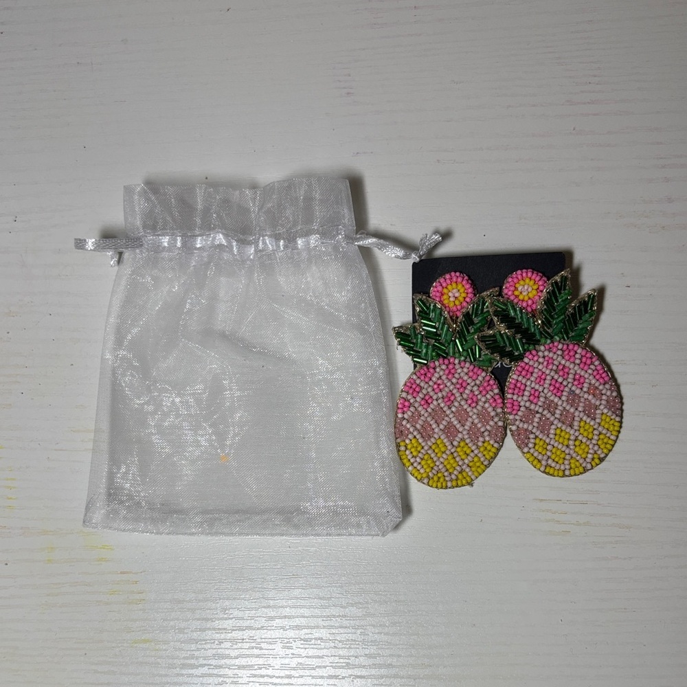 Pink and Yellow Beaded Earrings